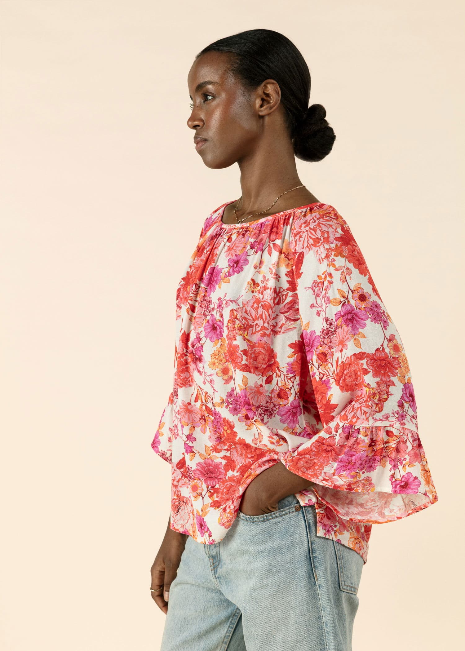 DOLLIE Bluse med 3/4 ermer - Rød 3 - Indiska