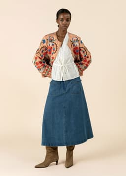 BRAID DENIM SKIRT - BLUE