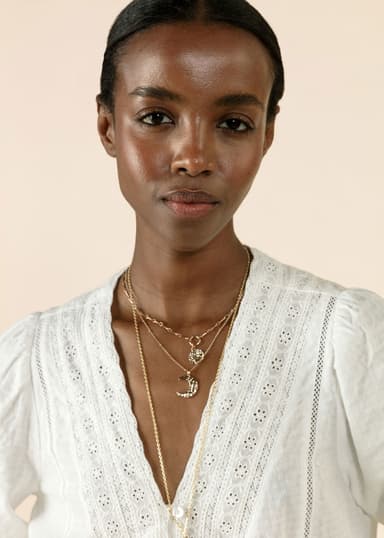 WINNIE Dobbybluse med blonder - Hvit 2 - Indiska