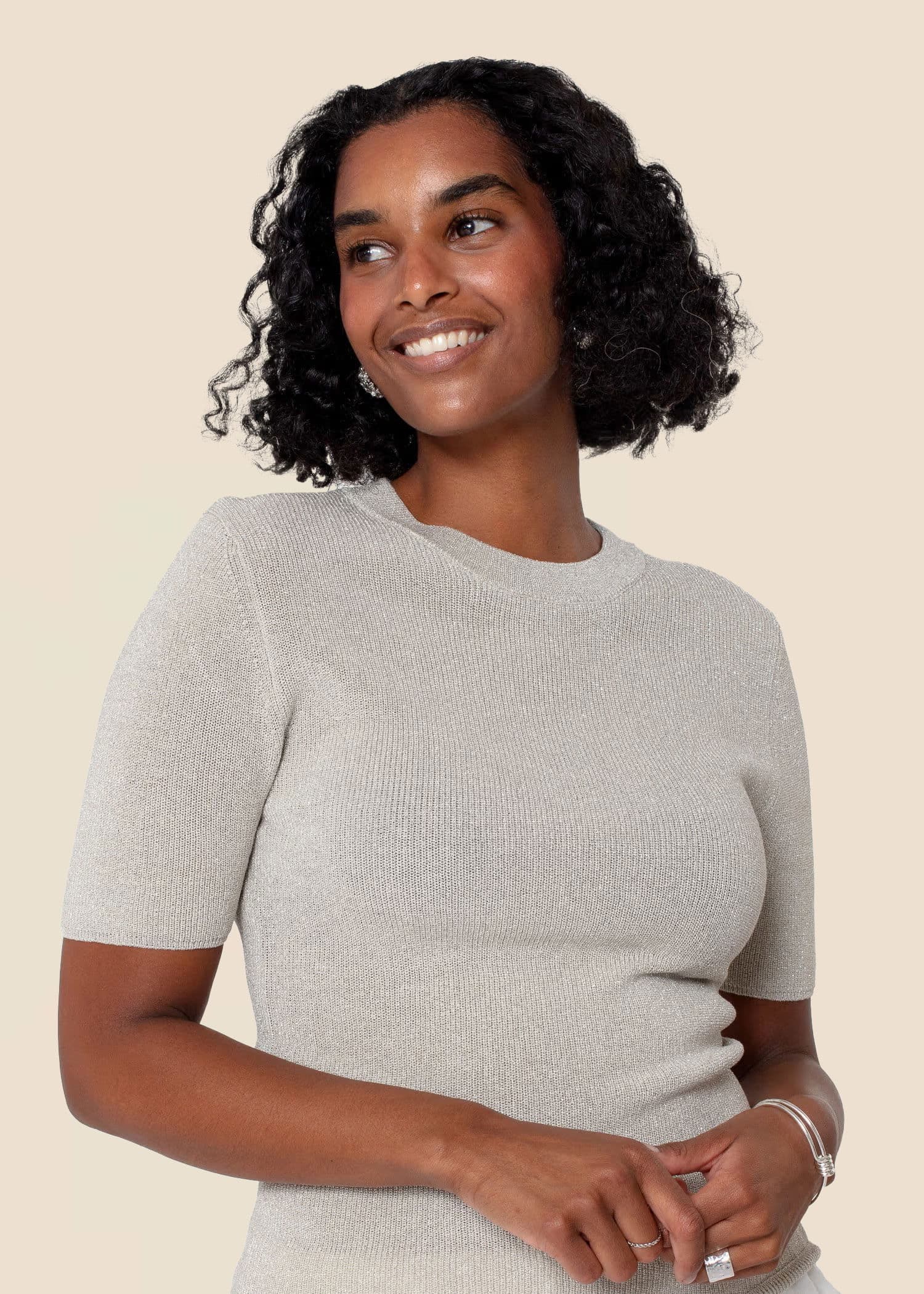 LOU Strikket lurex-topp - Sølv 1 - Indiska