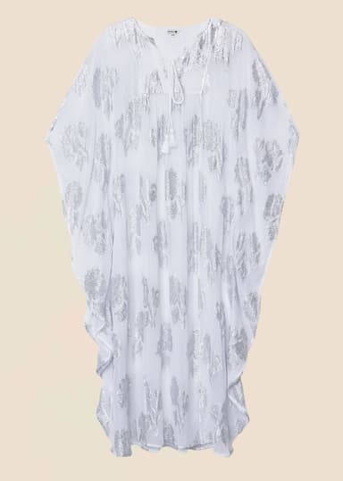PARADISE Glittrig lång kaftan  - Vit 1 - Indiska