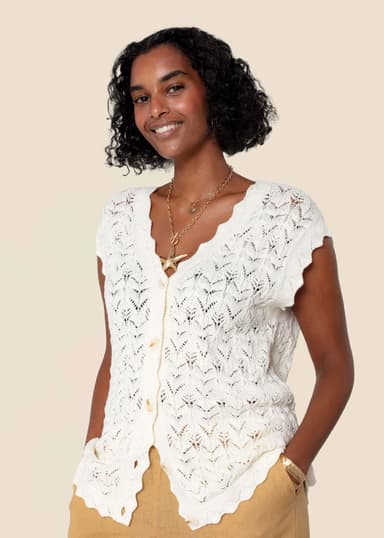 MALENA Hekleinspirert vest - Hvit 1 - Indiska