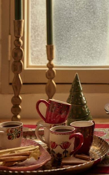 LIRA Dekorativ gløggkopp i steingods - Rød 2 - Indiska