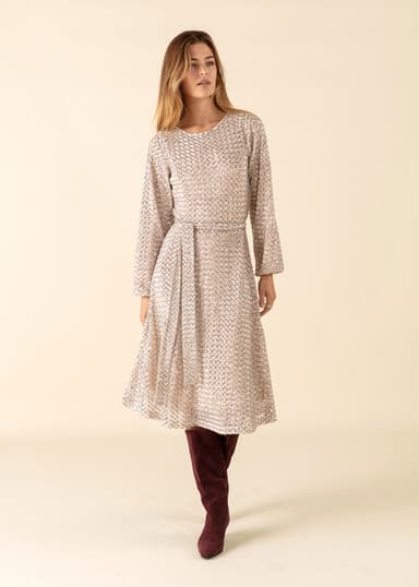 JULIANA Paljettkjole med lange ermer - Beige 1 - Indiska