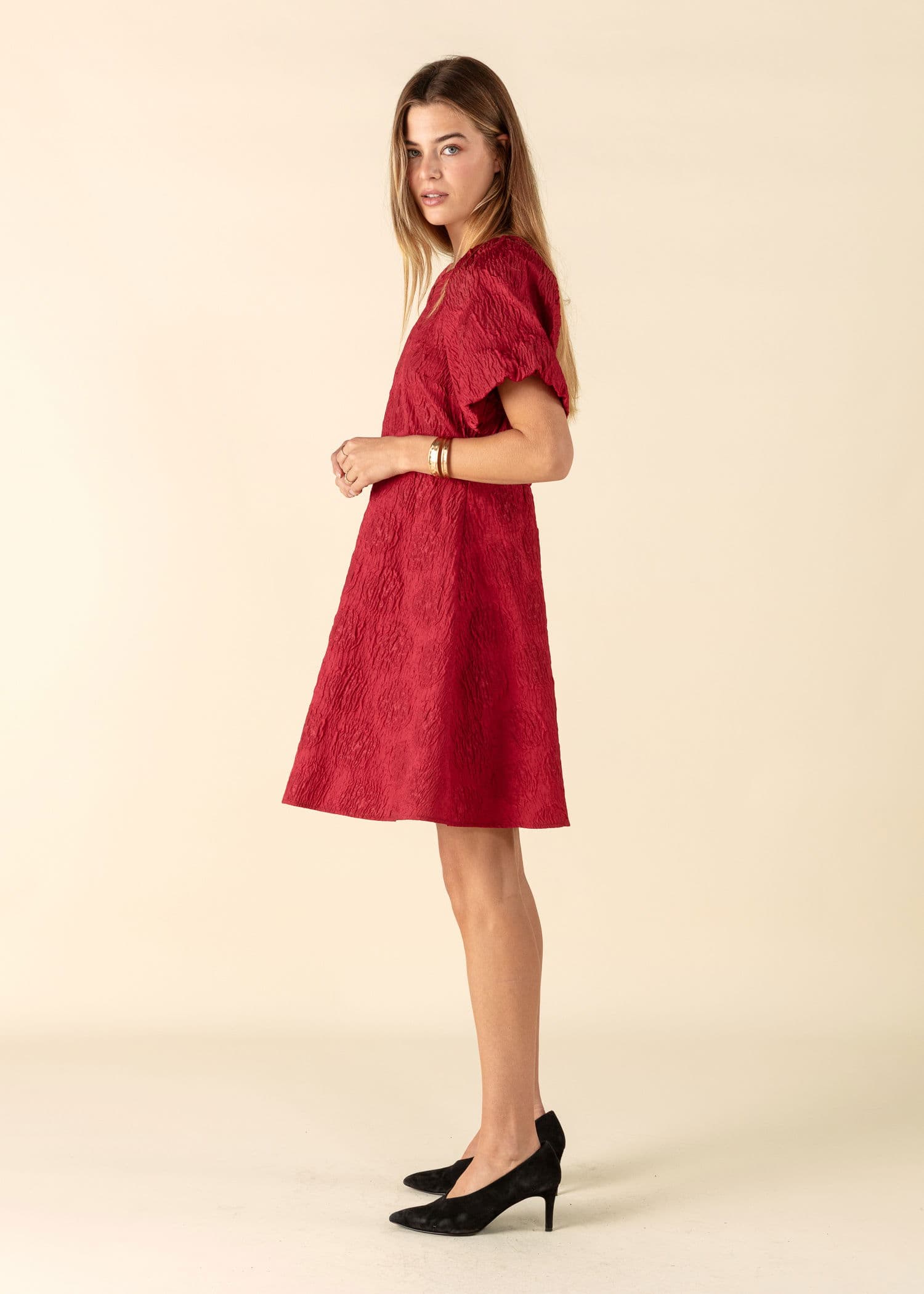 ASHLEY Punainen jakardikuvioitu mekko - Punainen 5 - Indiska