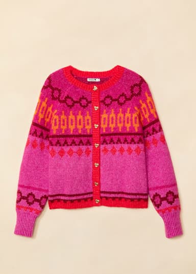 ARIANA Jacquardstrikket cardigan med hjerteknapper - Rosa 5 - Indiska