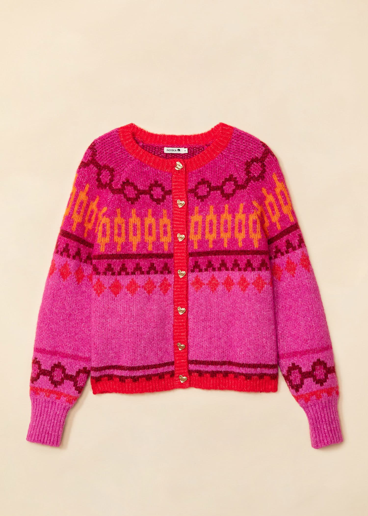 ARIANA Jacquardstrikket cardigan med hjerteknapper - Rosa 5 - Indiska