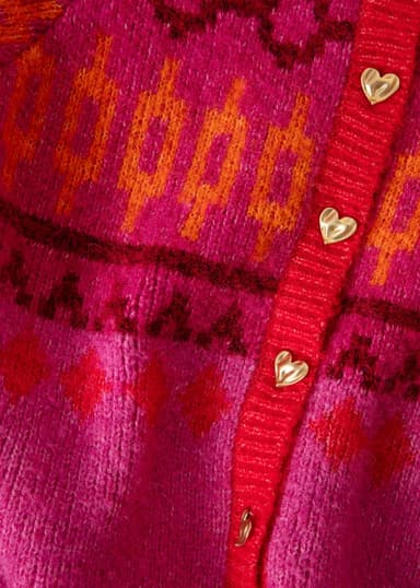 ARIANA Jacquardstrikket cardigan med hjerteknapper - Rosa 6 - Indiska