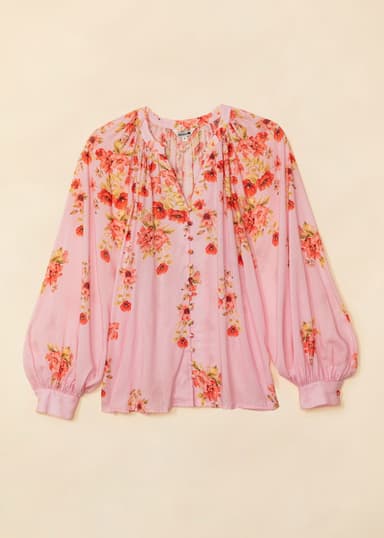 CORALIE Mønstret langermet bluse - Rosa 5 - Indiska