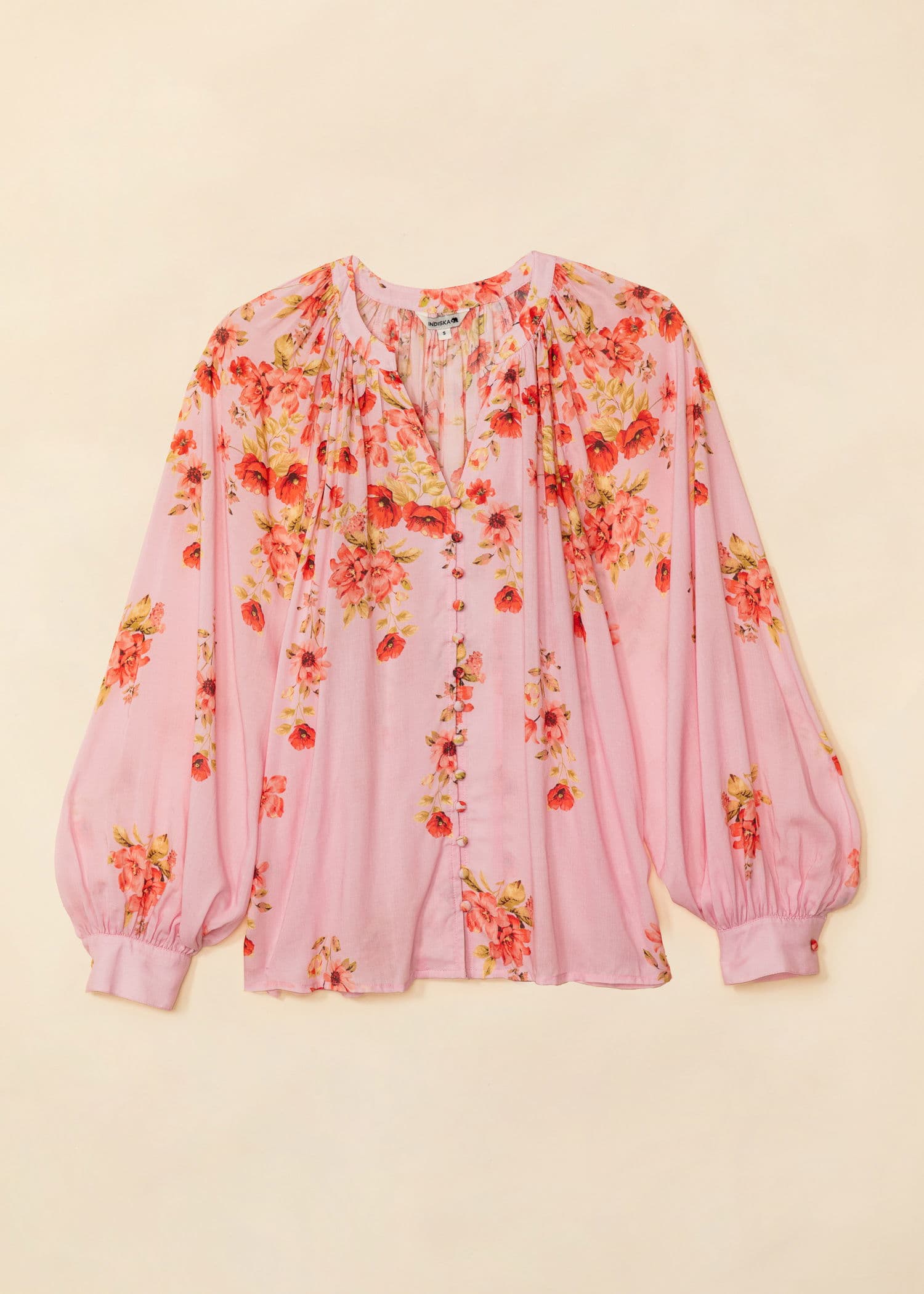 CORALIE Mønstret langermet bluse - Rosa 5 - Indiska
