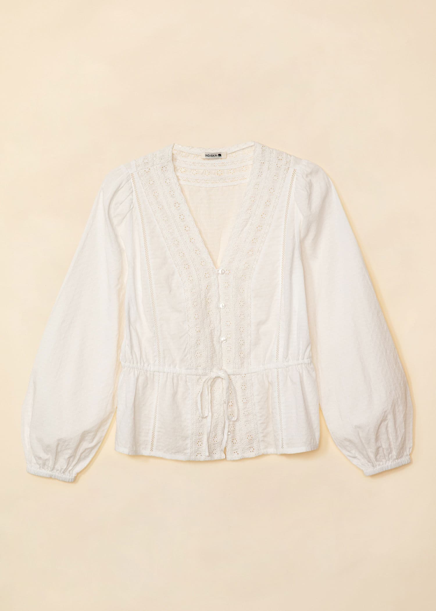 WINNIE Dobbybluse med blonder - Hvit 5 - Indiska