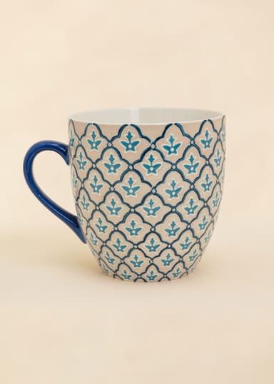 XL Mönstrad XL-mugg i stengods - Blå 1 - Indiska