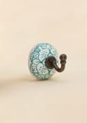 CERAMIC HOOK W. FLORAL OUTLINE - TURQUOISE