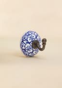 CERAMIC HOOK W. FLORAL OUTLINE - BLUE