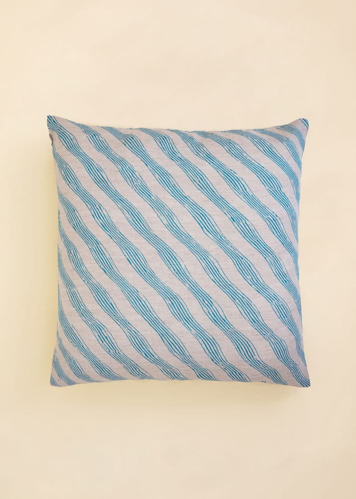 Wave Blått kuddfodral i bomull & lin - Blå 1 - Indiska