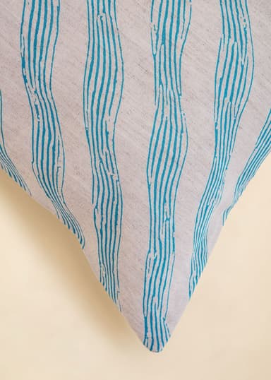 Wave Blått kuddfodral i bomull & lin - Blå 2 - Indiska