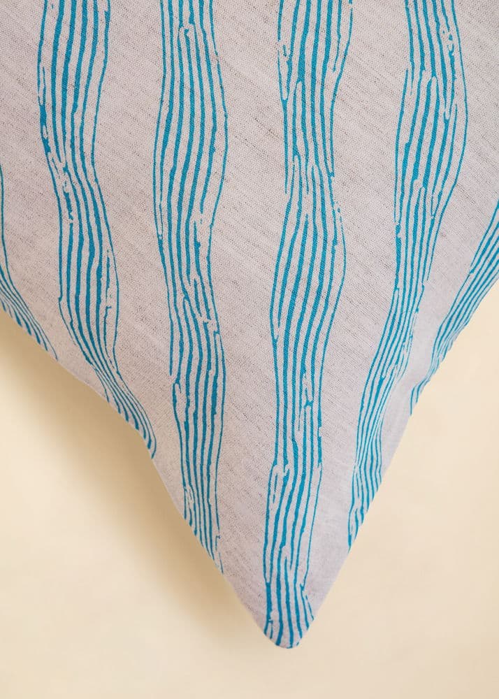 Wave Blått kuddfodral i bomull & lin - Blå 2 - Indiska