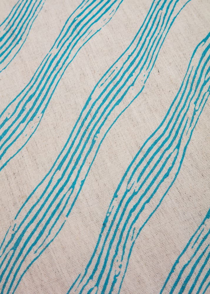 Wave Blått kuddfodral i bomull & lin - Blå 3 - Indiska