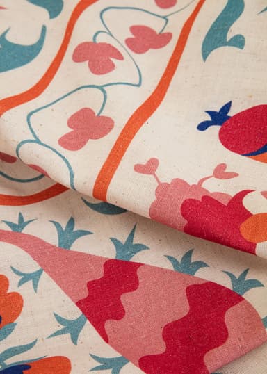 Veda Mönstrad bordsduk i bomull & lin  - Orange 2 - Indiska