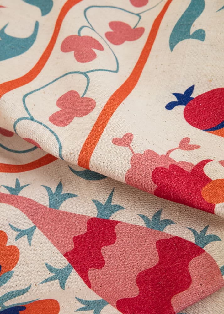 Veda Mönstrad bordsduk i bomull & lin  - Orange 2 - Indiska