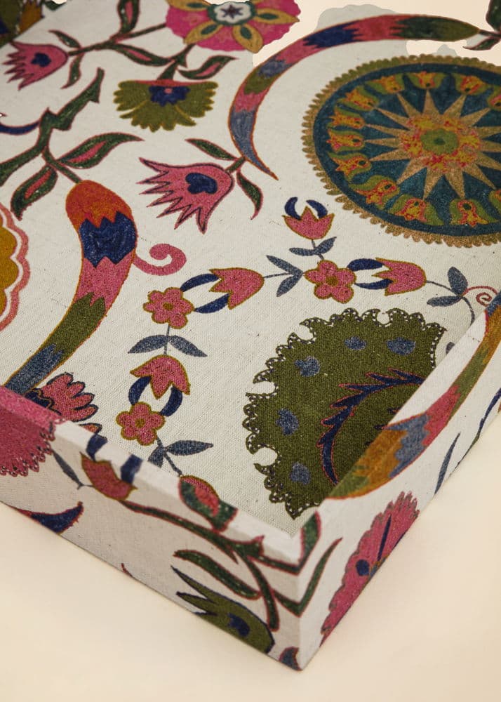 AKIRA Kukallinen puuvilla- ja pellavatarjotin - Valkoinen 2 - Indiska