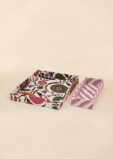 AKIRA Raidallinen puuvilla- ja pellavatarjotin - Valkoinen 3 - Indiska