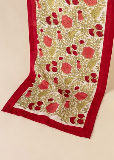 Viny Käsinpainettu kaitaliina 40x150 cm - Punainen 5 - Indiska