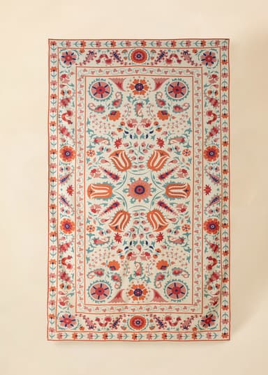 Veda Mönstrad bordsduk i bomull & lin  - Orange 1 - Indiska