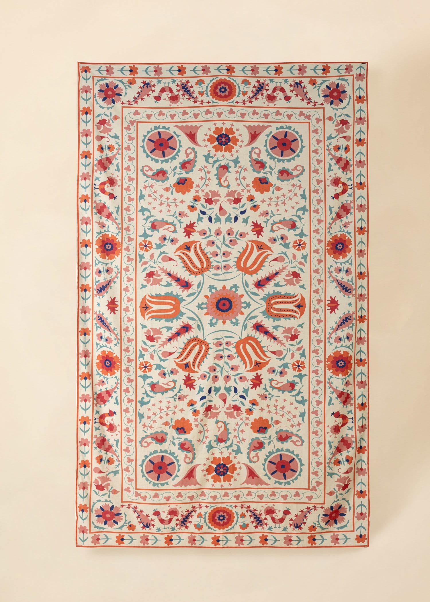 Veda Mönstrad bordsduk i bomull & lin  - Orange 1 - Indiska