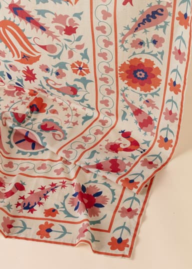 Veda Mönstrad bordsduk i bomull & lin  - Orange 2 - Indiska