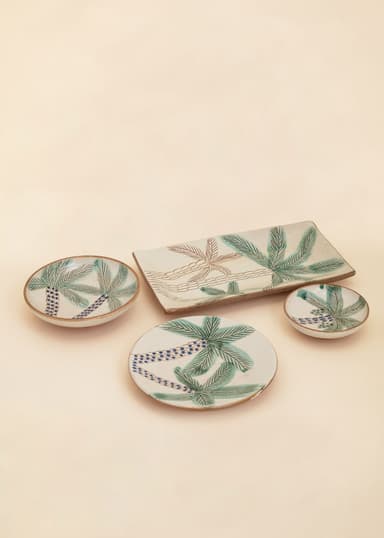 KILIIM Käsinmaalattu pitkä tarjotin - Vihreä 4 - Indiska