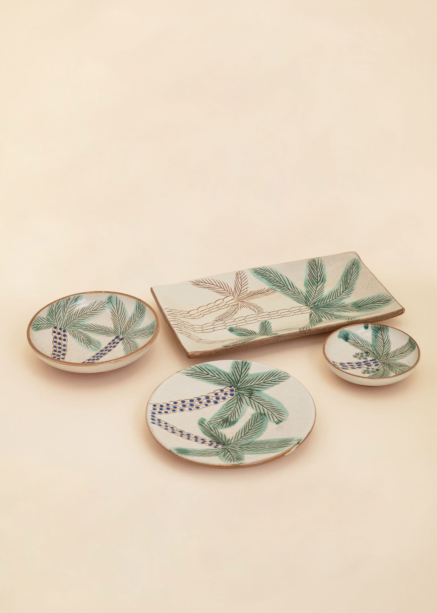 KILIIM Käsinmaalattu pitkä tarjotin - Vihreä 4 - Indiska