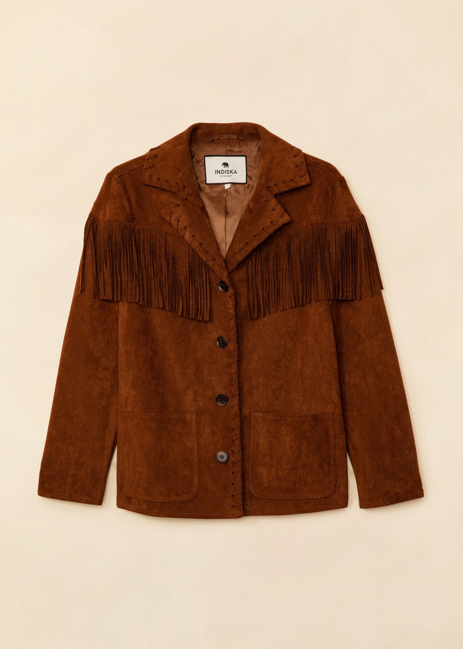 DOLORES Brun jakke i semsket skinn med frynser - Brun 5 - Indiska