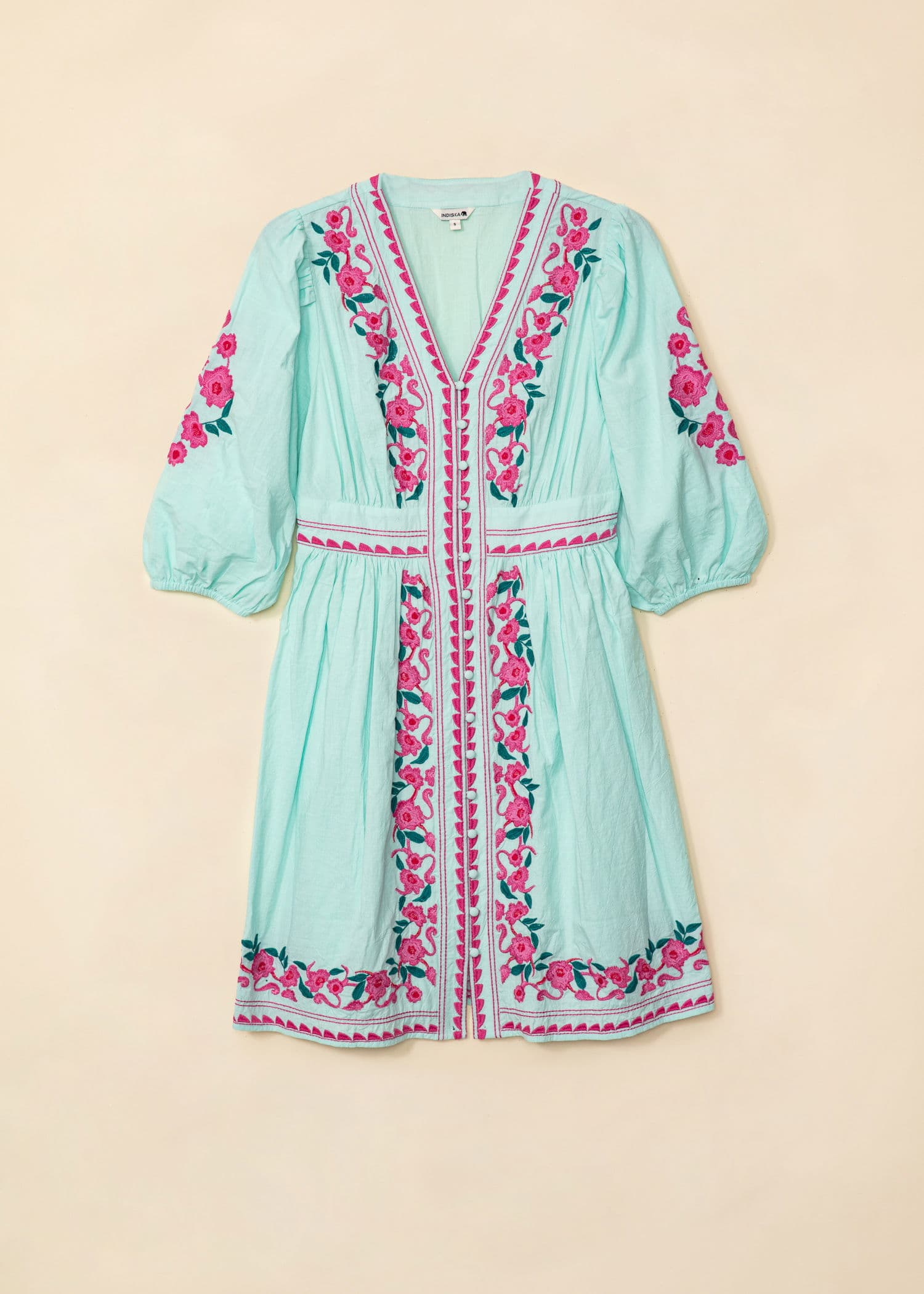 MIRELLA Lyhyt kirjailtu mekko - Vihreä 5 - Indiska