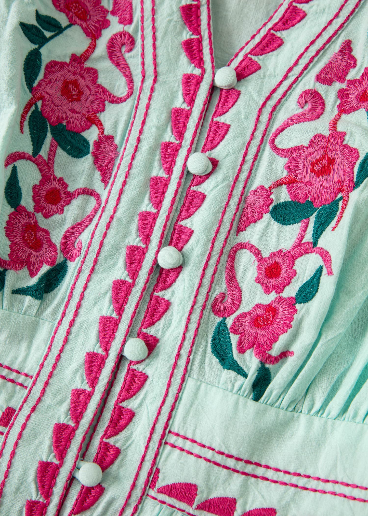 MIRELLA Lyhyt kirjailtu mekko - Vihreä 6 - Indiska