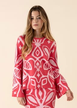 LEONA JACQUARD SWEATER - RED