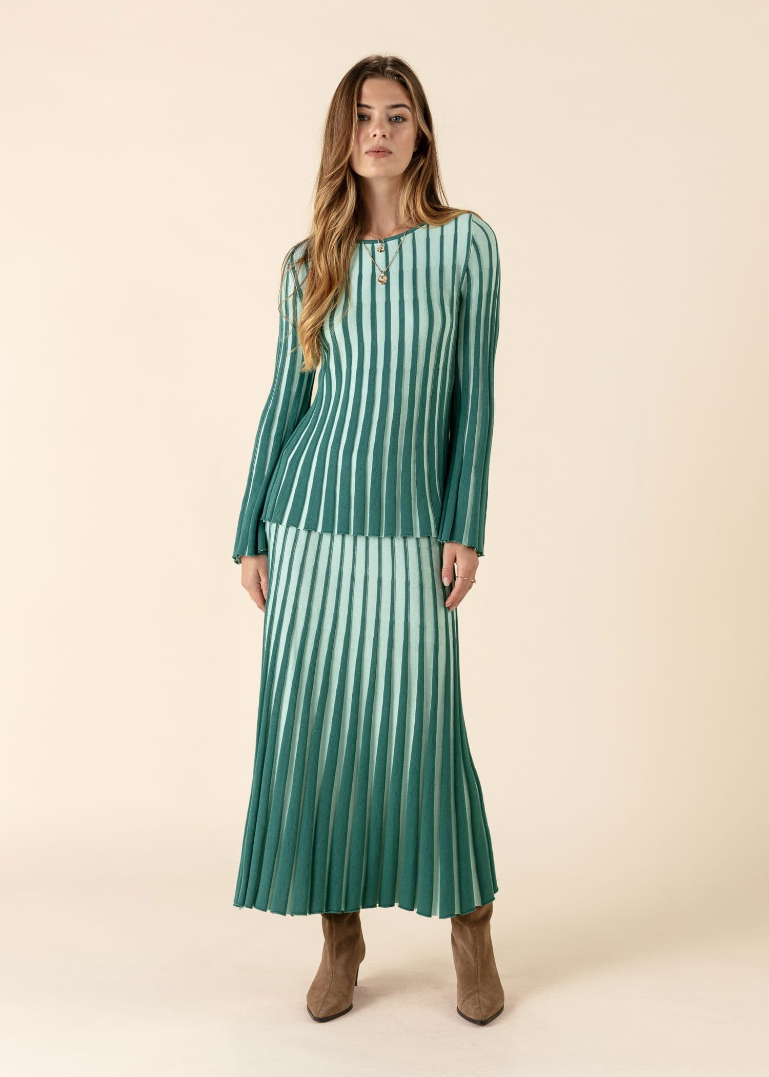 ELLE Pitkä joustinneulehame  - Vihreä 3 - Indiska