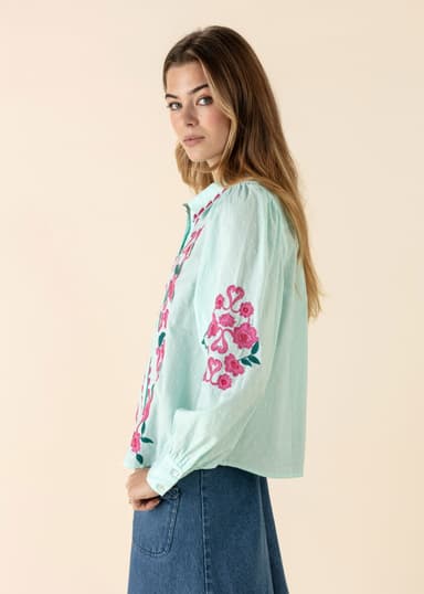 NATASHA Kirjailtu kukkapusero - Vihreä 3 - Indiska