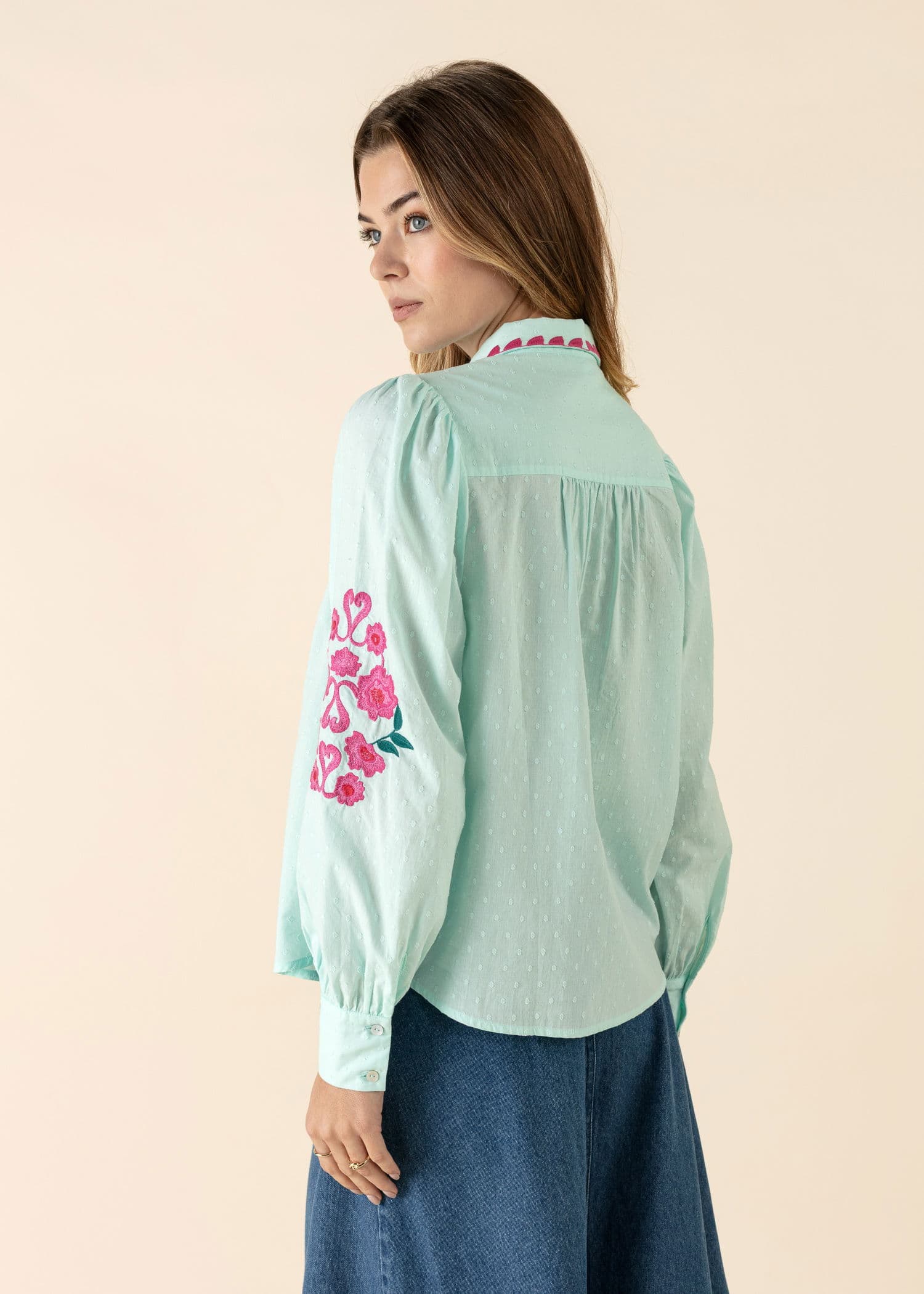 NATASHA Kirjailtu kukkapusero - Vihreä 4 - Indiska