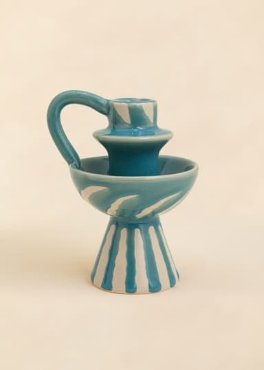 STRIPE Kuviollinen kynttilänjalka kahvalla - Sininen 2 - Indiska