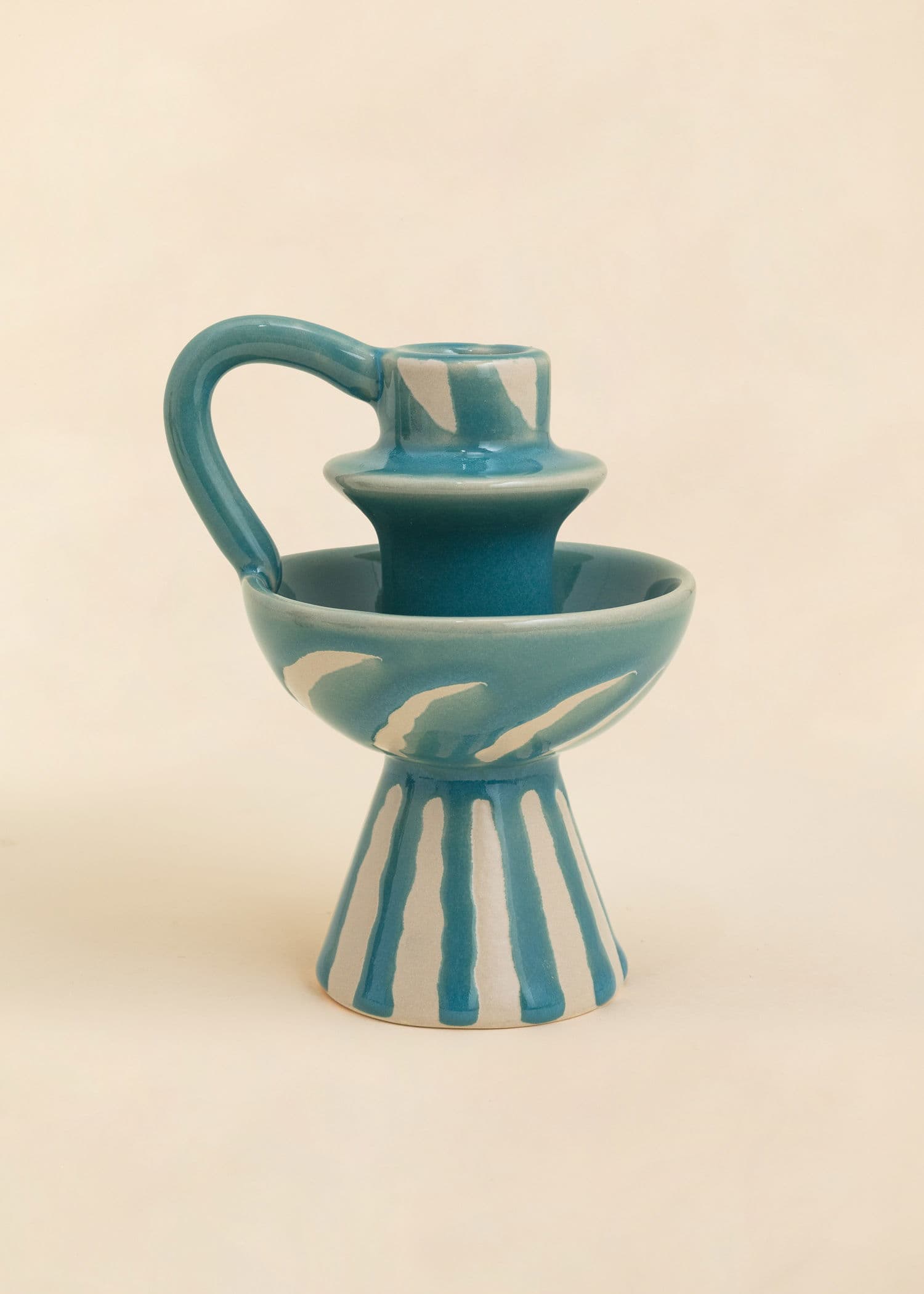 STRIPE Kuviollinen kynttilänjalka kahvalla - Sininen 2 - Indiska