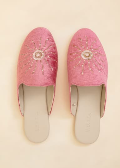 Velvet Kirjaillut samettitohvelit - Vaaleanpunainen 1 - Indiska