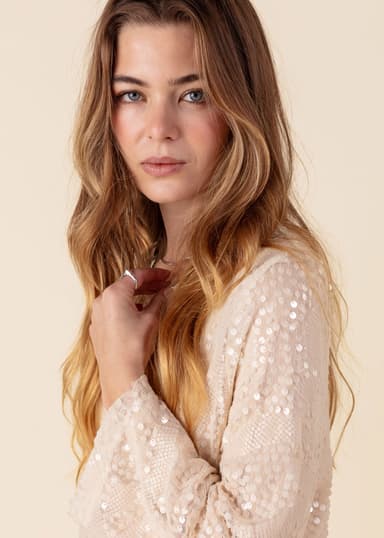 JEMAINA Langermet paljettgenser - Hvit 3 - Indiska