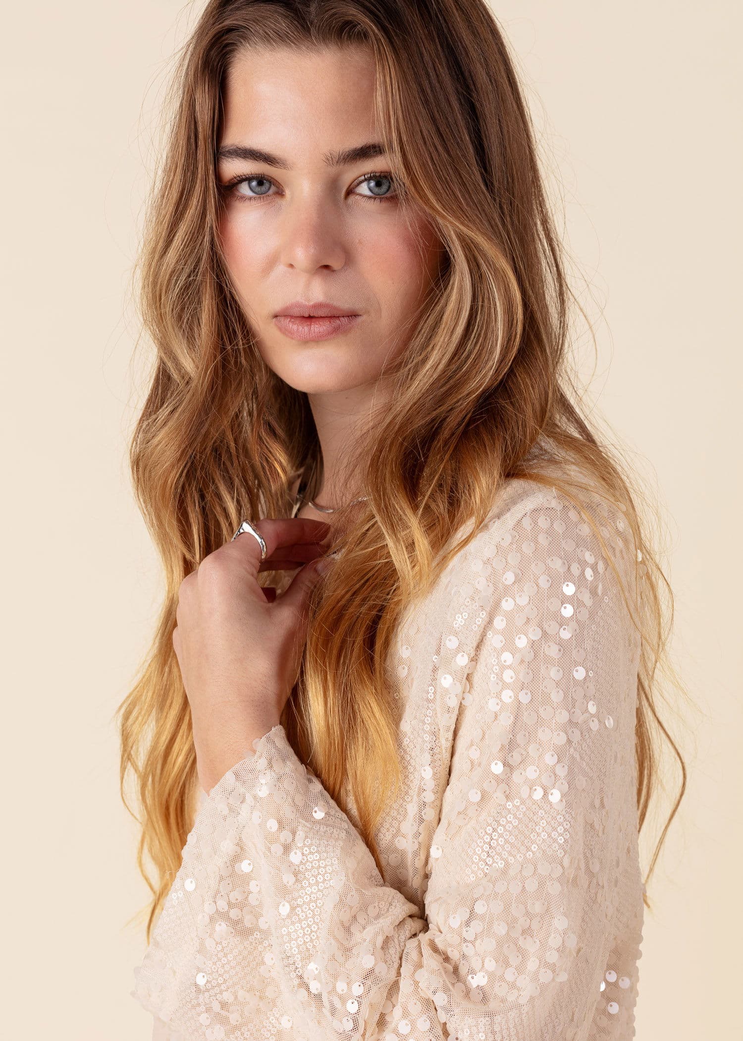 JEMAINA Langermet paljettgenser - Hvit 3 - Indiska