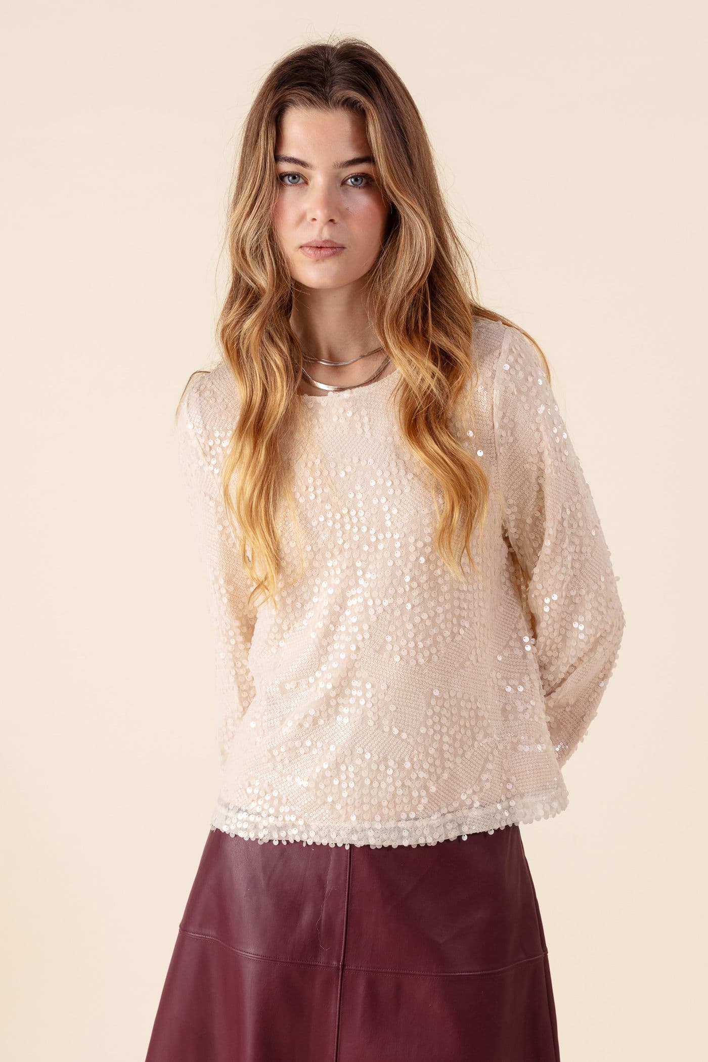 JEMAINA Langermet paljettgenser - Hvit 4 - Indiska