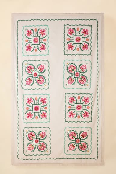 Diya Brodert bomullsduk - Hvit 1 - Indiska