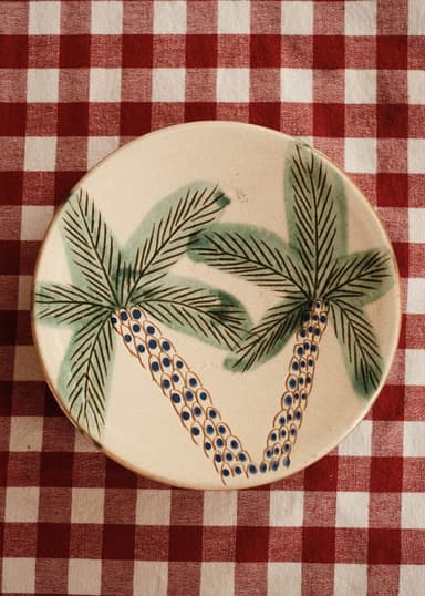 KILIIM Håndmalt fat i steintøy - Grønn 1 - Indiska