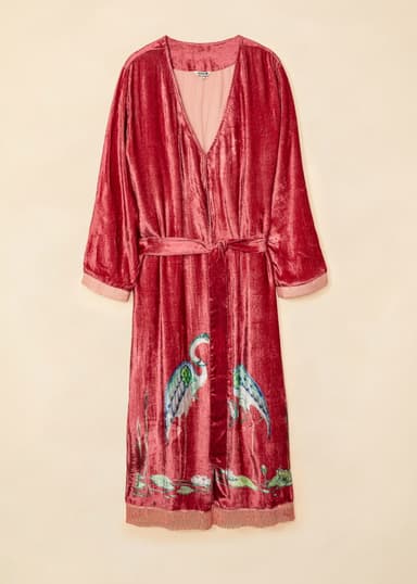 Velvet Kirjailtu samettikimono - Vaaleanpunainen 1 - Indiska