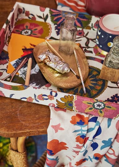 AKIRA Kukallinen puuvilla- ja pellavatarjotin - Valkoinen 2 - Indiska