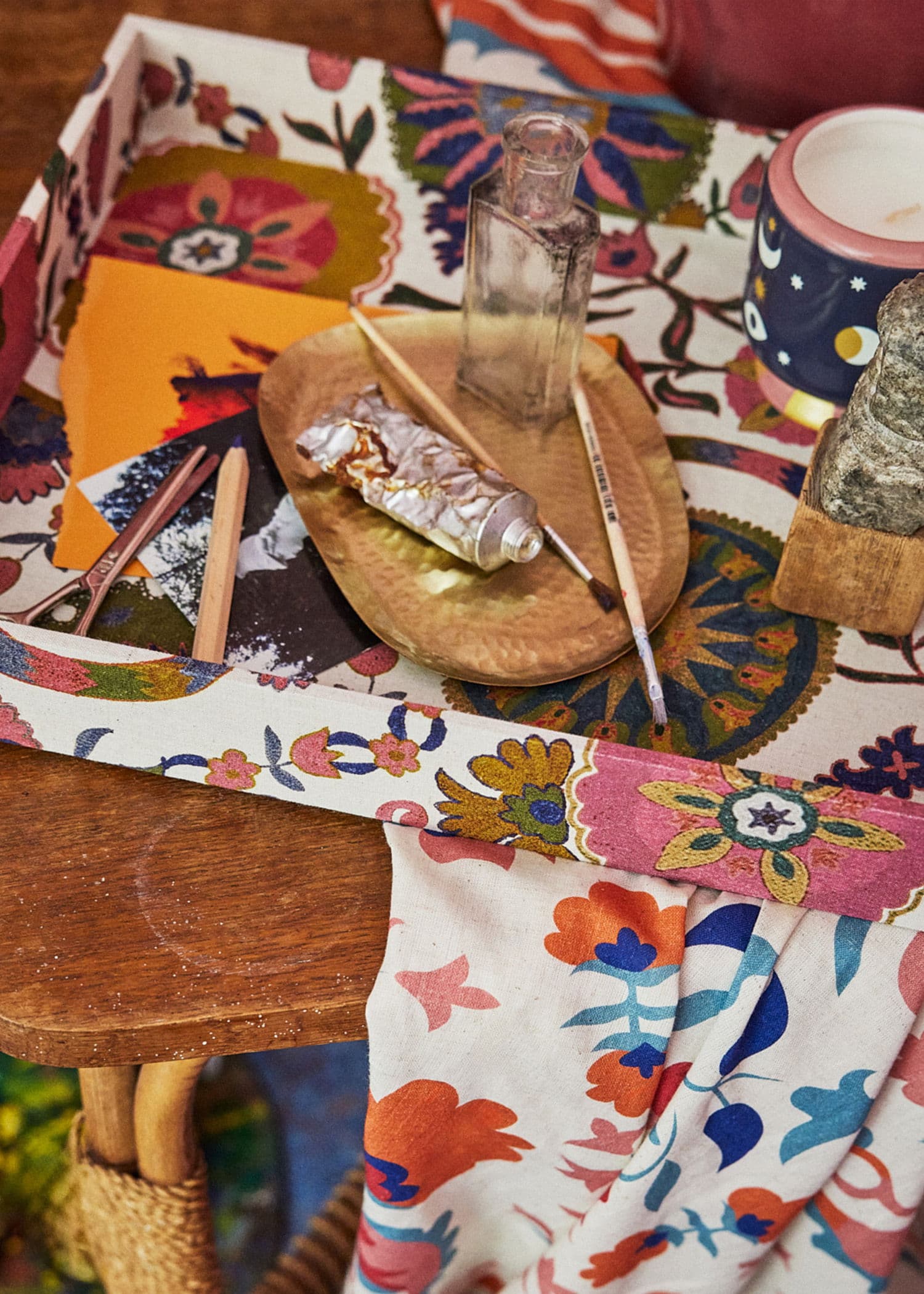 AKIRA Kukallinen puuvilla- ja pellavatarjotin - Valkoinen 2 - Indiska